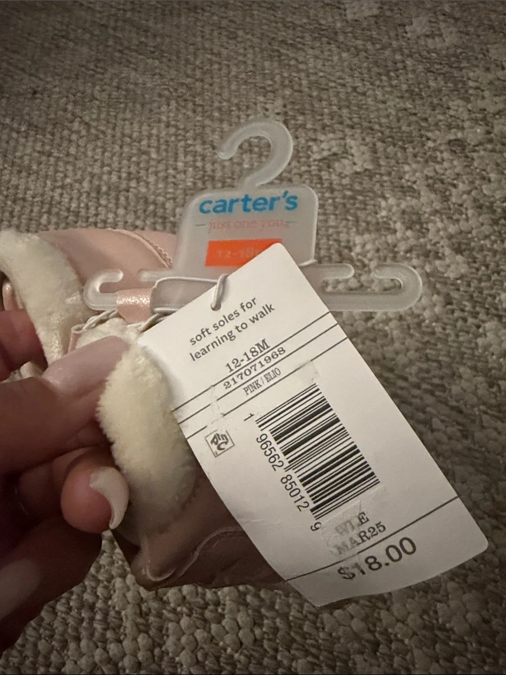 Carter's Light Pink Faux-Fur Lined Baby Sneakers